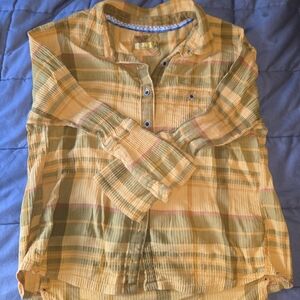 Prana Orange and Brown Plaid Shirt